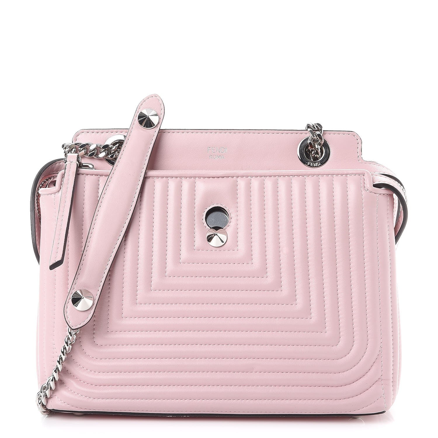 Fendi Shiny Nappa Trapuntata Small DotCom Click Chain Satchel Peonia 1 of 11