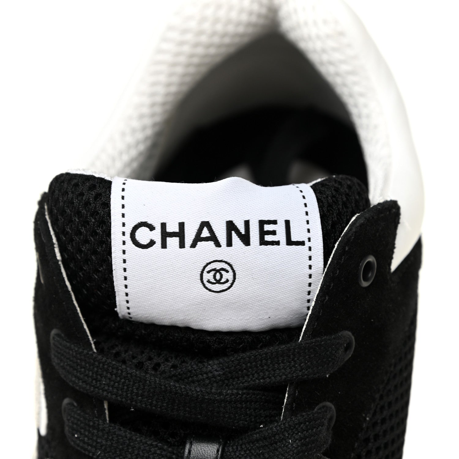 Chanel Fabric Calfskin Suede CC Sneakers 38 Black White 7 of 11