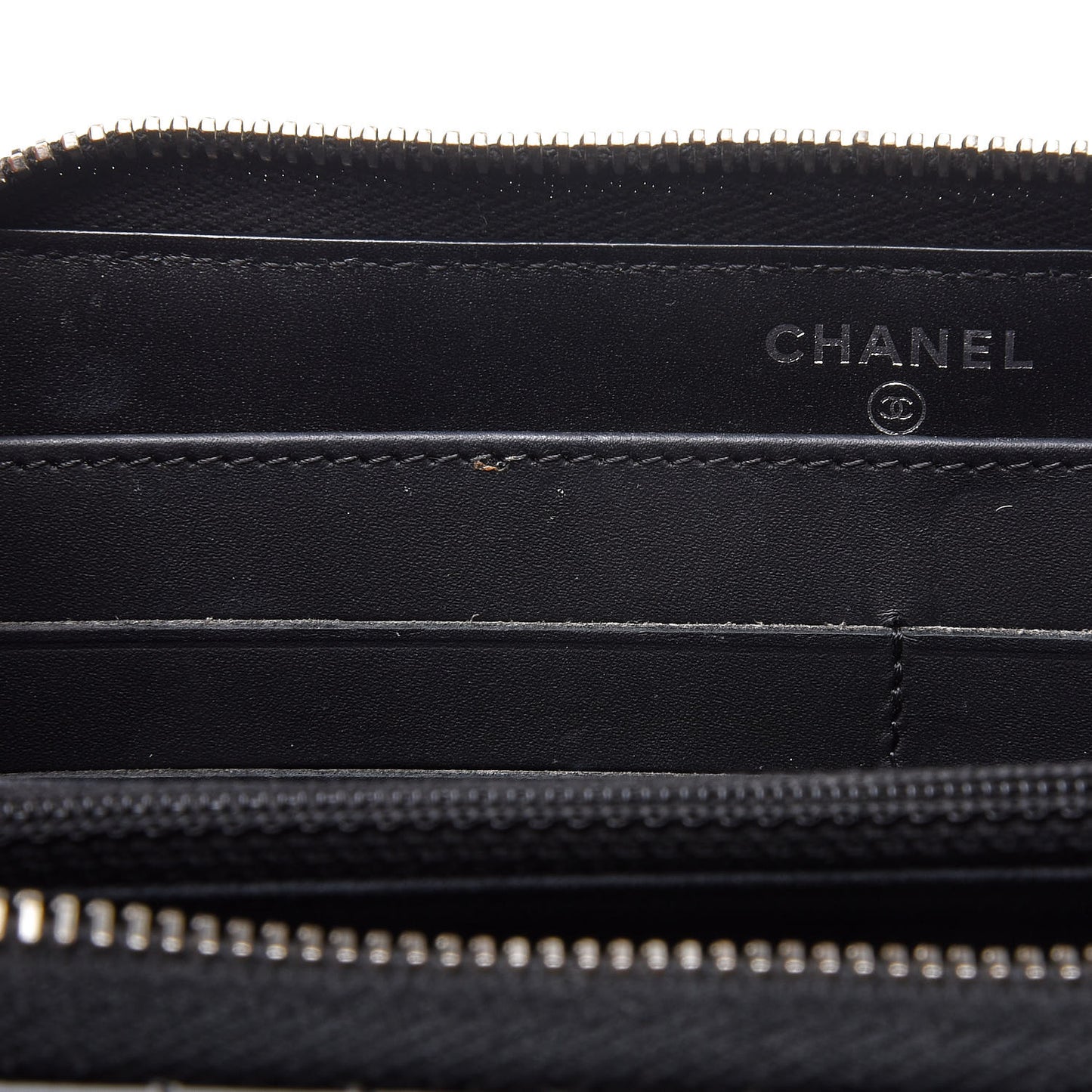 Patent Chevron Zip Around Wallet Black