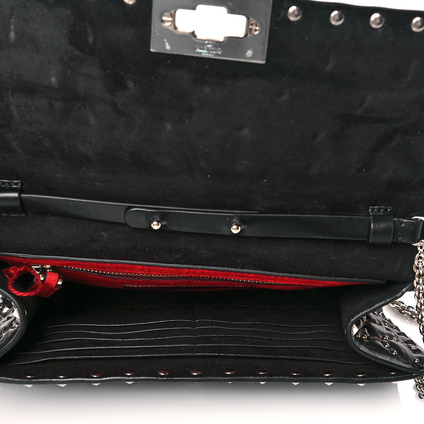 Lambskin Rockstud Spike Wallet on Chain Black