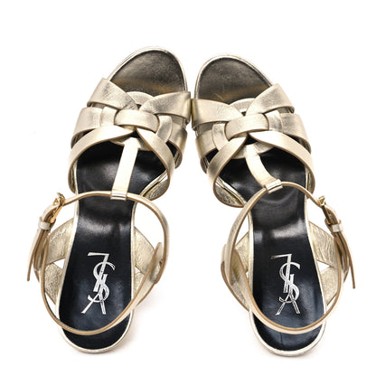 Saint Laurent Metallic Calfskin Tribute 105 Platform Sandals 40 Gold 2 of 12