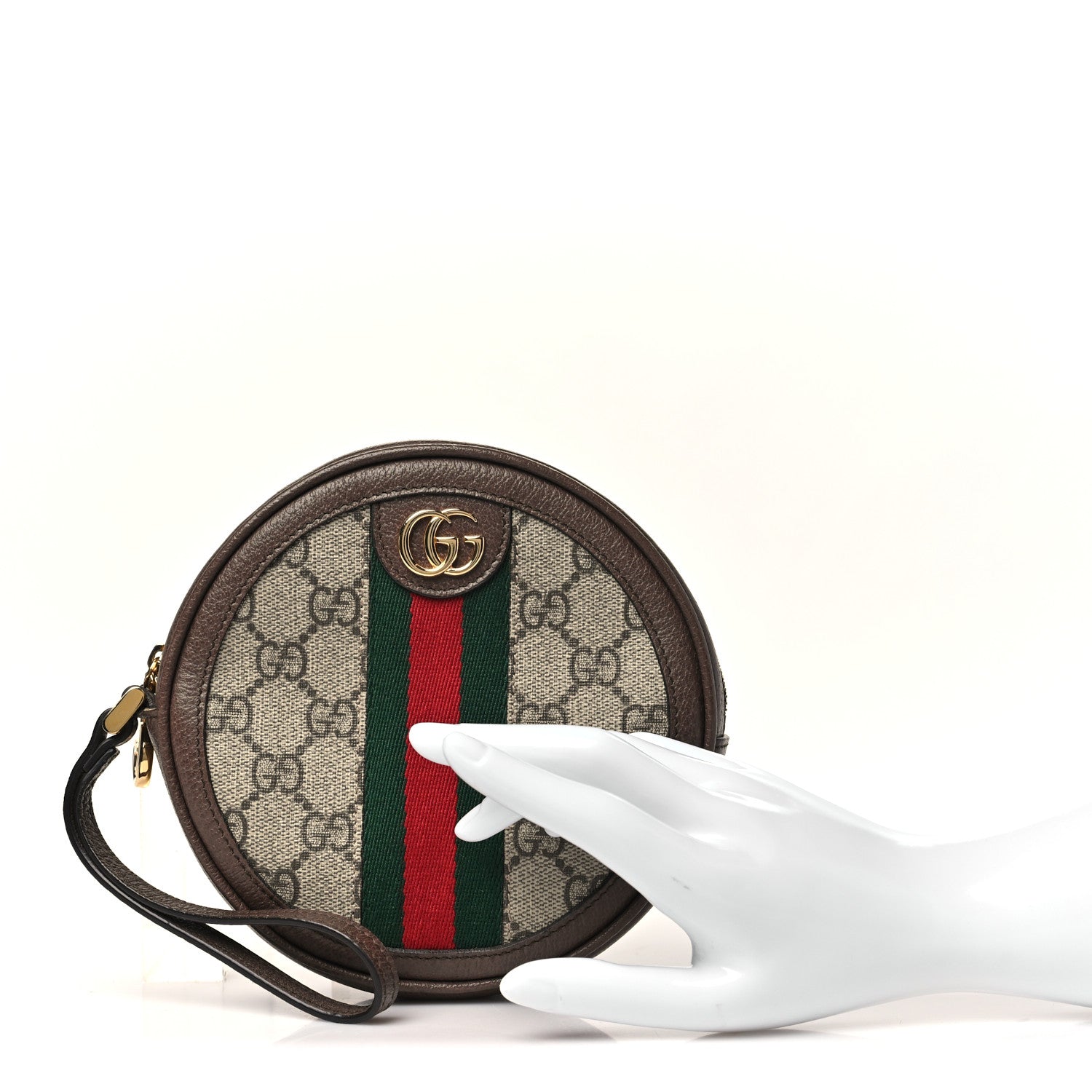Gucci GG Supreme Monogram Web Ophidia Circle Wristlet Beige New Acero 2 of 11