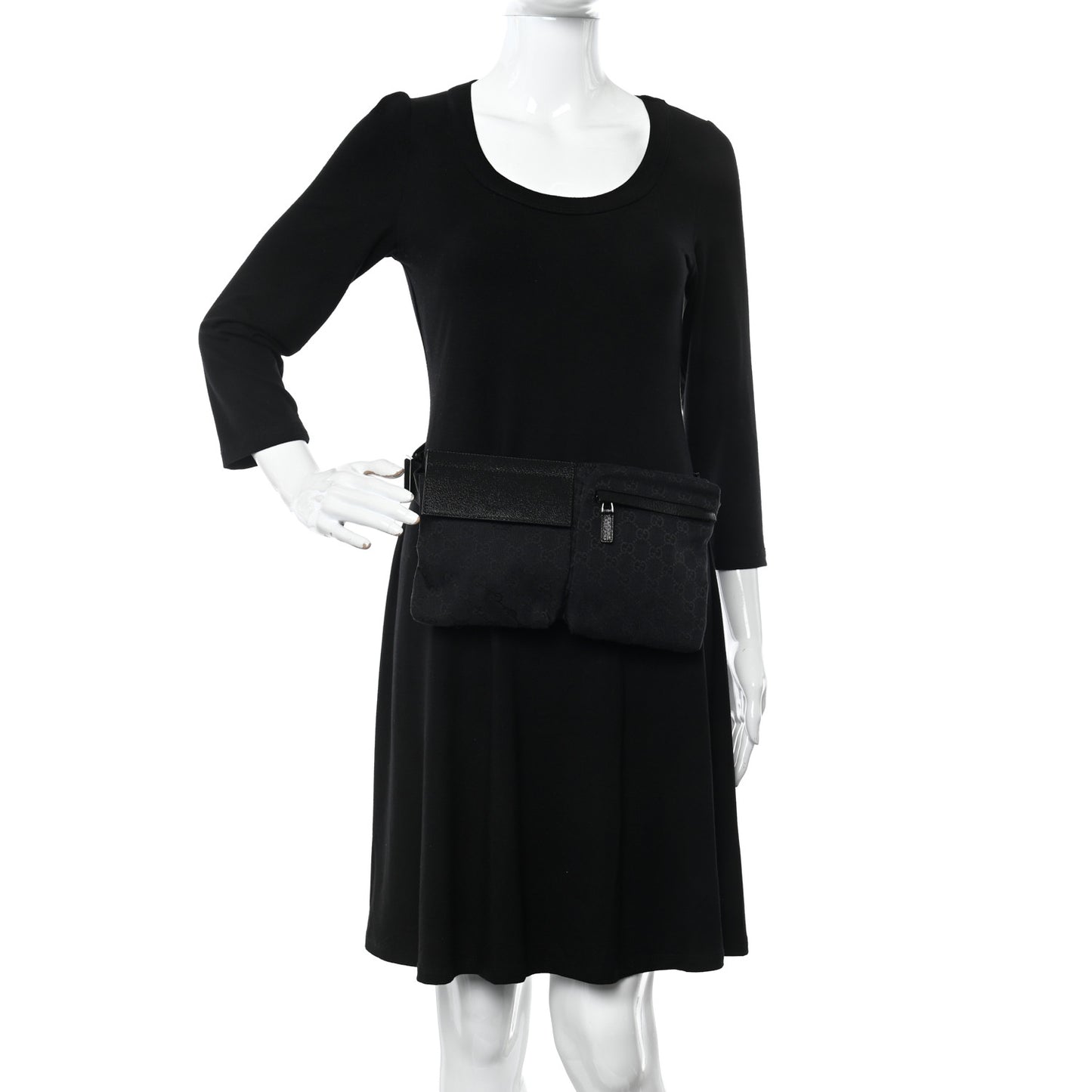 GG Monogram Web Double Pocket Belt Bag Black