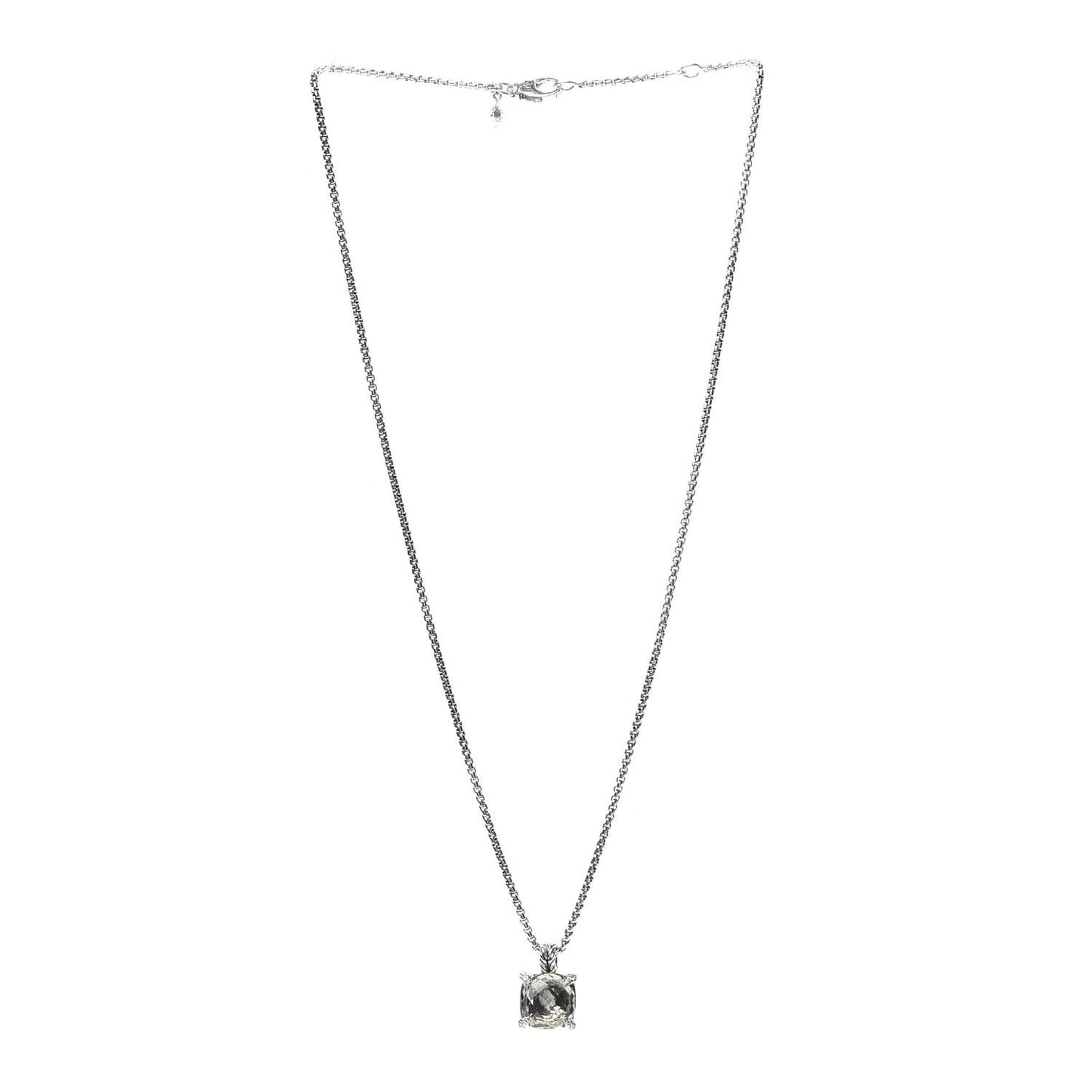 Sterling Silver Diamond Prasiolite 11mm Chatelaine Pendant Necklace