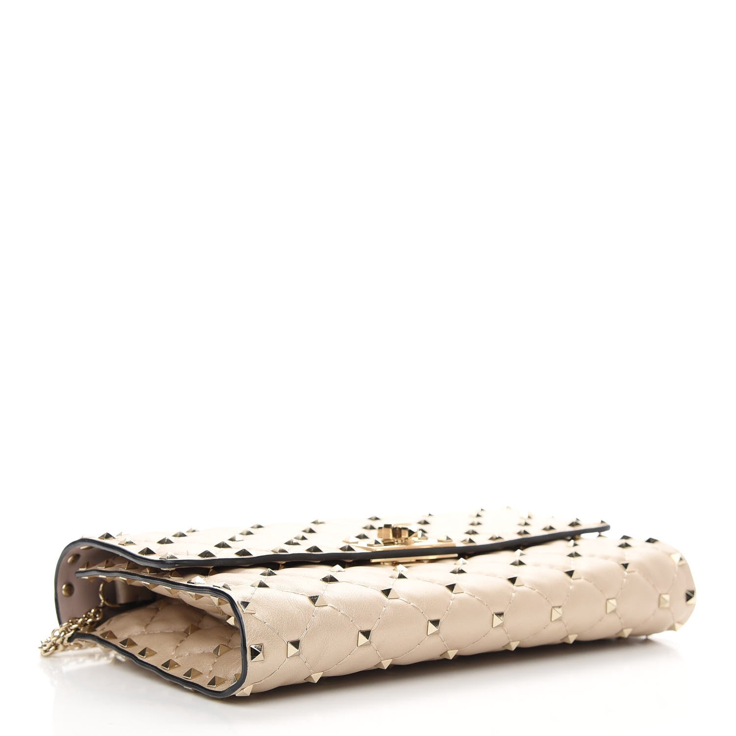 Valentino Garavani Lambskin Rockstud Spike Wallet on Chain Sand 4 of 8