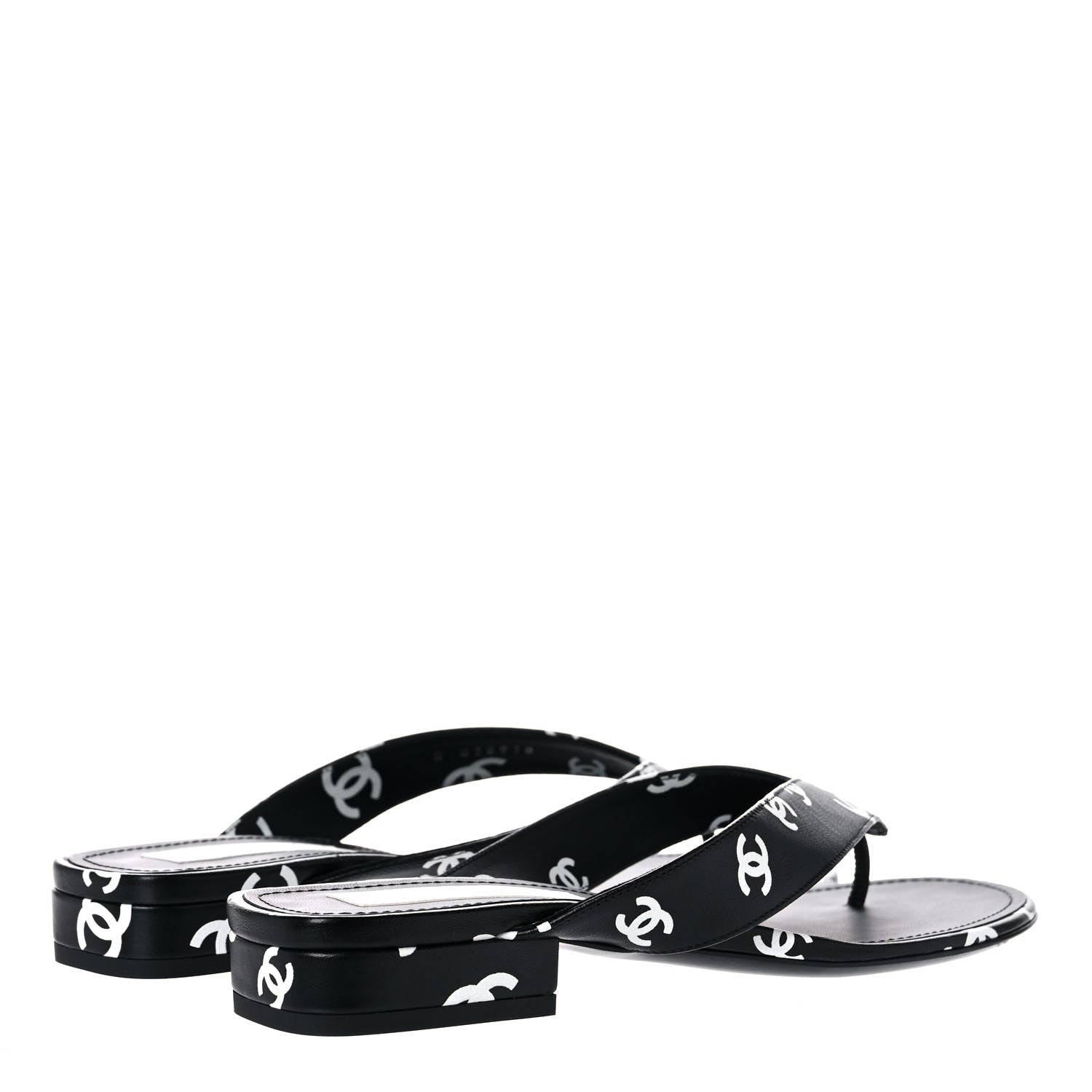 Chanel Lambskin Printed CC Thong Sandals 39 Black White 4 of 9