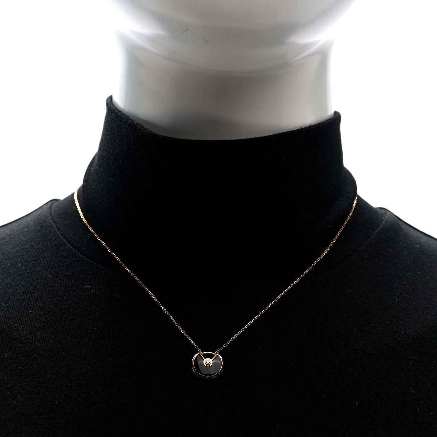 18K Pink Gold Diamond Black Onyx XS Amulette de Cartier Pendant Necklace