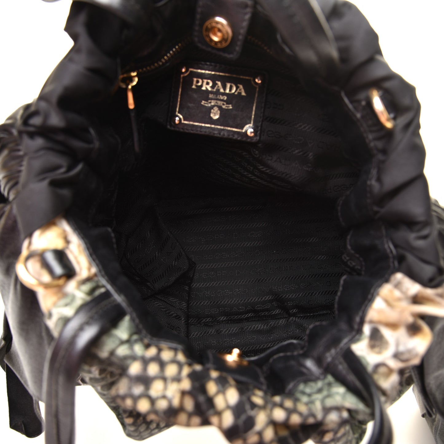 Nylon Python Print Large Bow Bag Verde