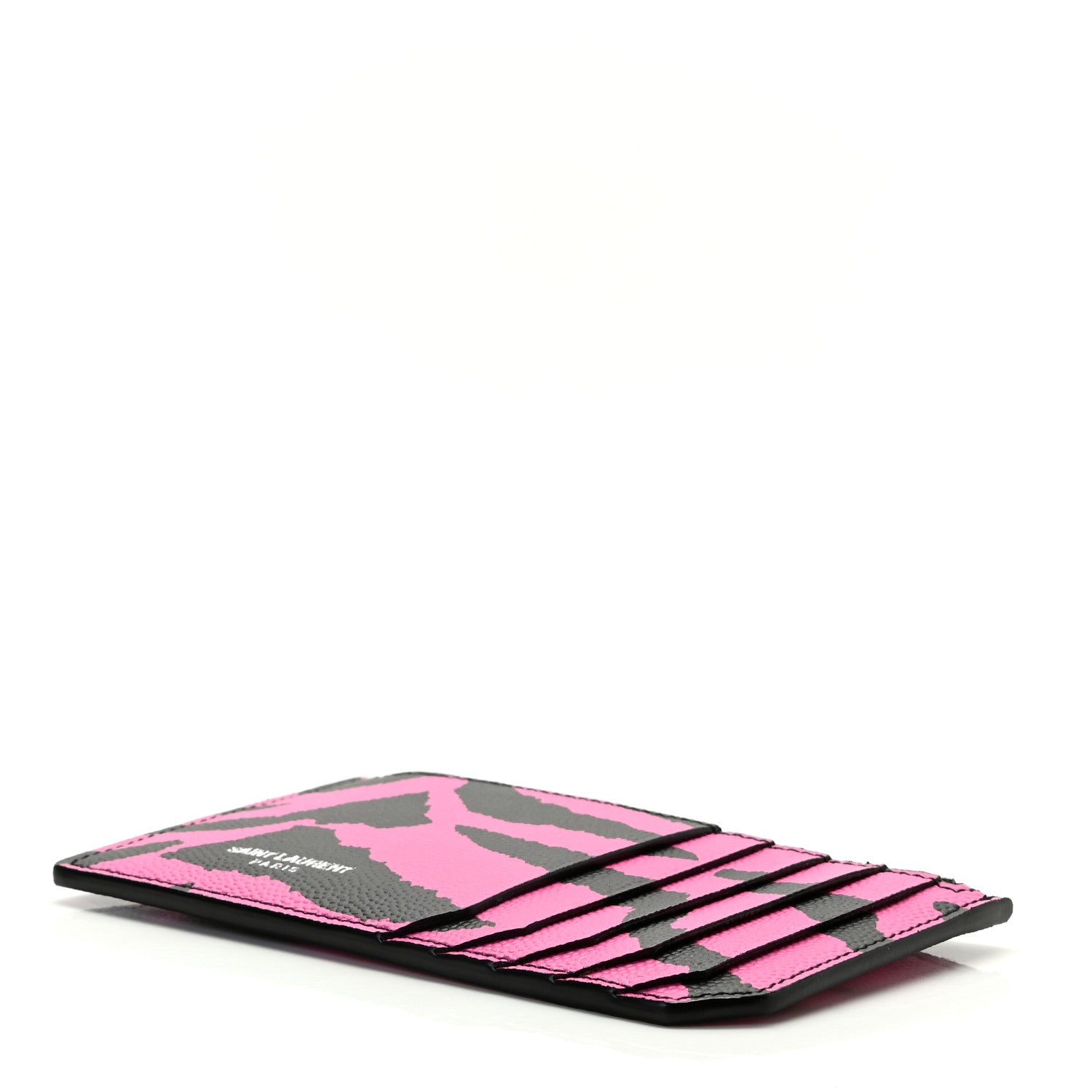 Saint Laurent Grain de Poudre Zebra Print 5 Fragments Zip Pouch Card Holder Fuchsia Black 5 of 8