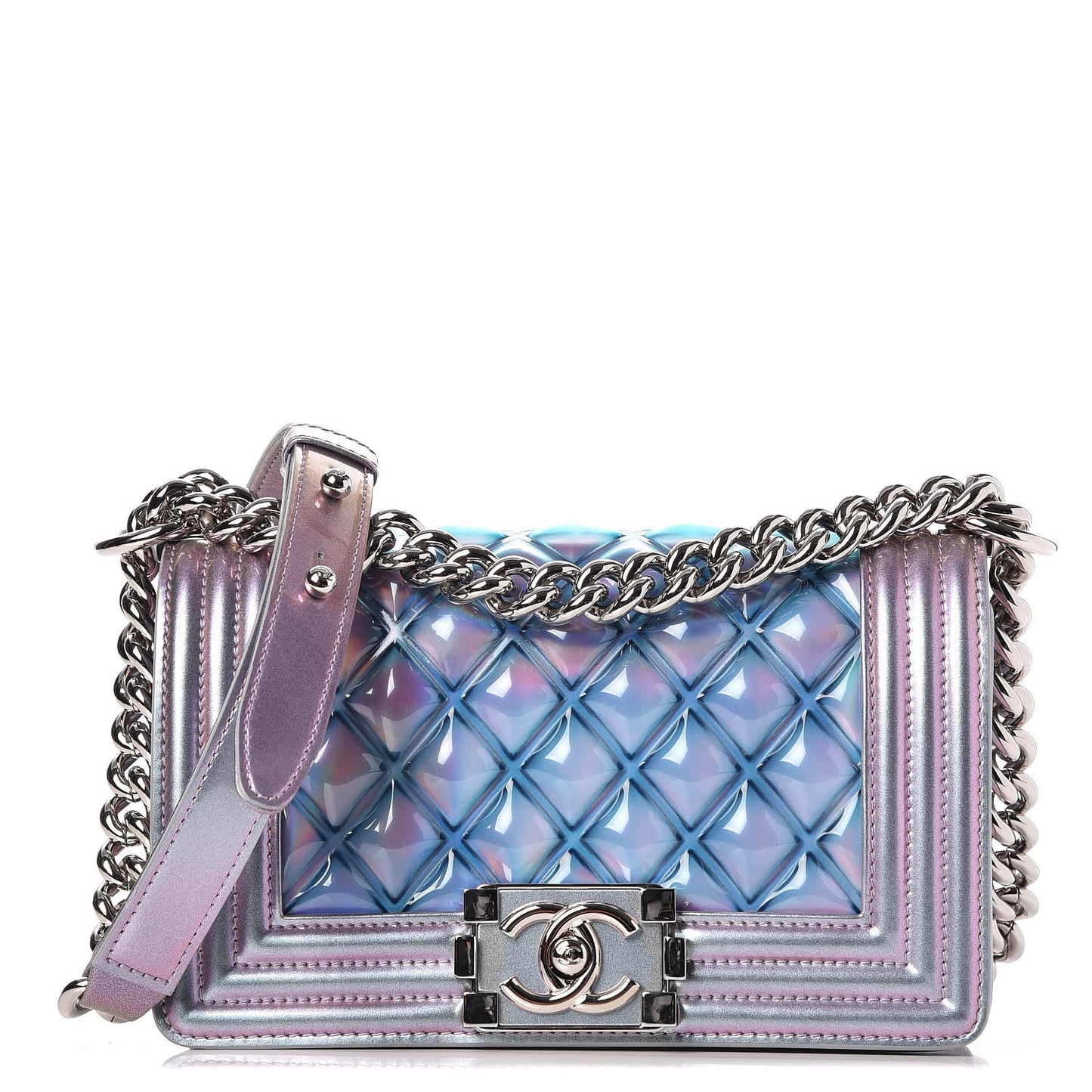Iridescent Patent Calfskin PVC Quilted Small Boy Flap Light Purple