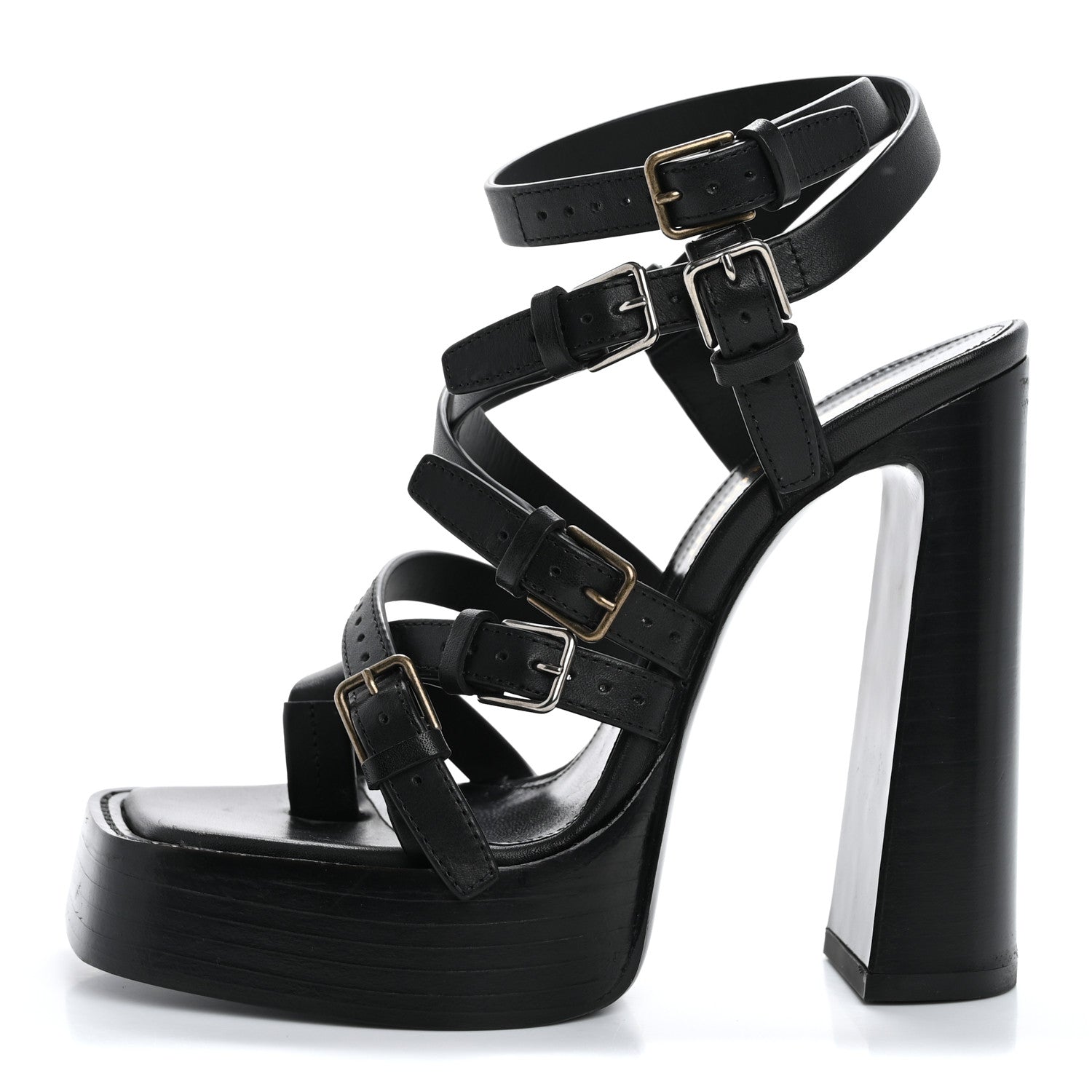 Saint Laurent Calfskin 105 Platz Platform Sandals 35 Black 1 of 14