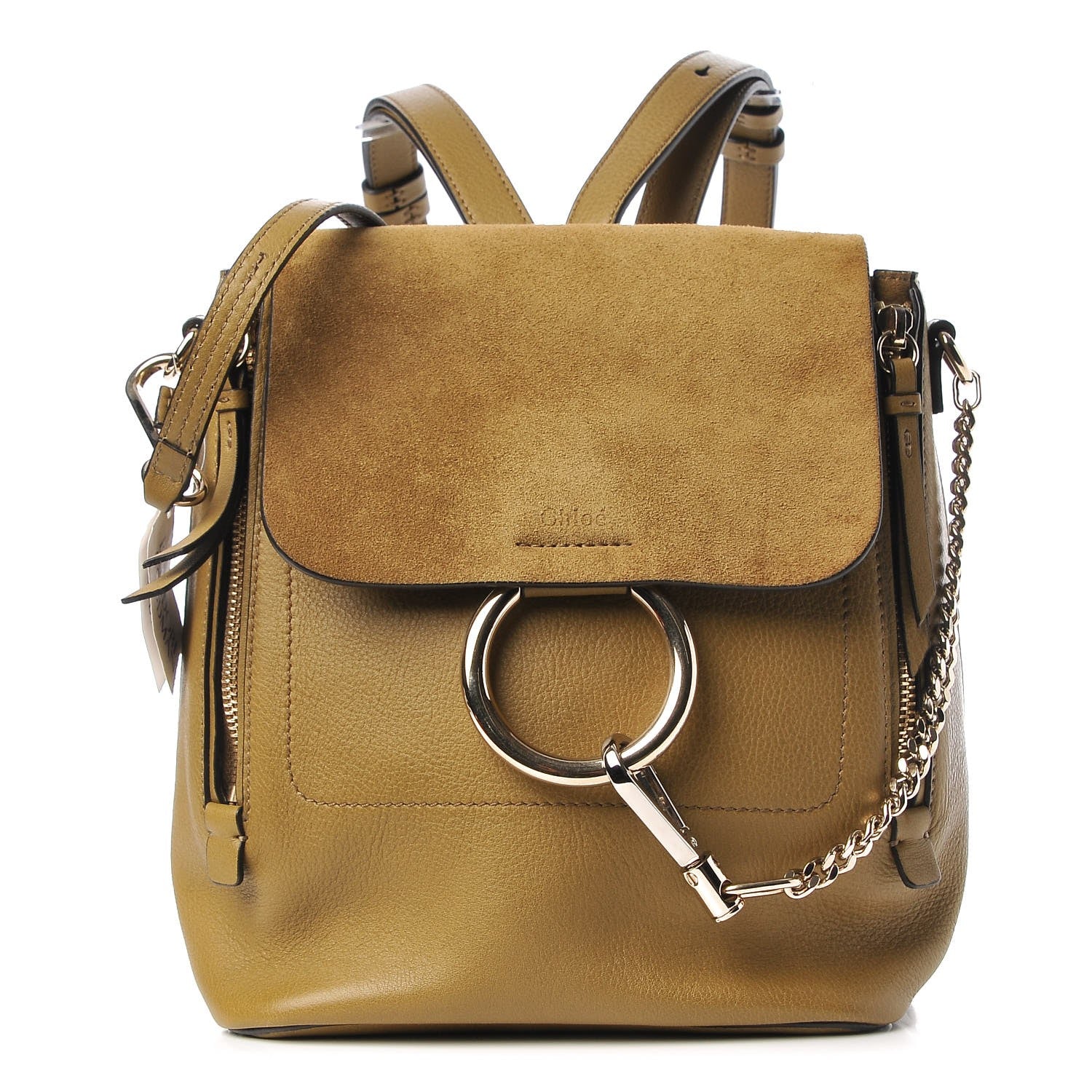 Chloe Suede Calfskin Small Faye Backpack Dark Khaki 1 of 8