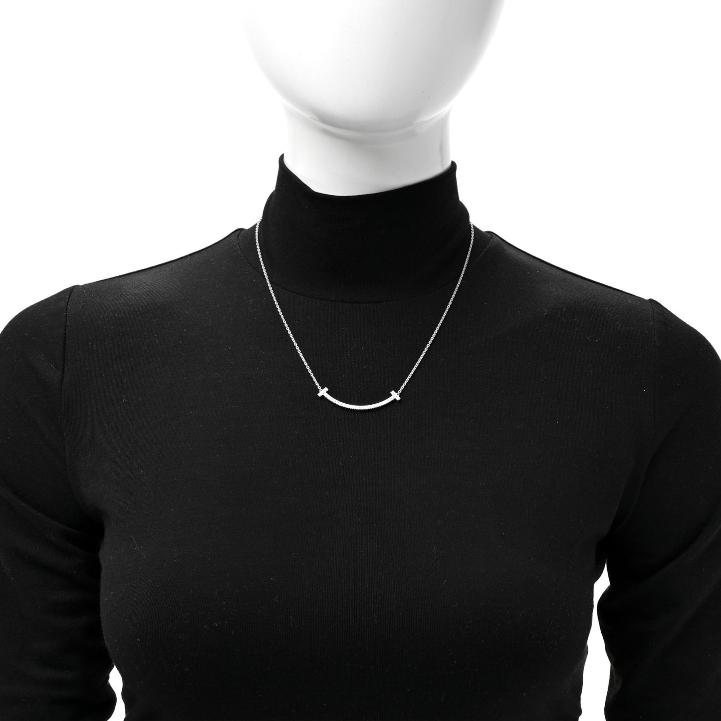 18K White Gold Diamond Medium Smile Pendant Necklace