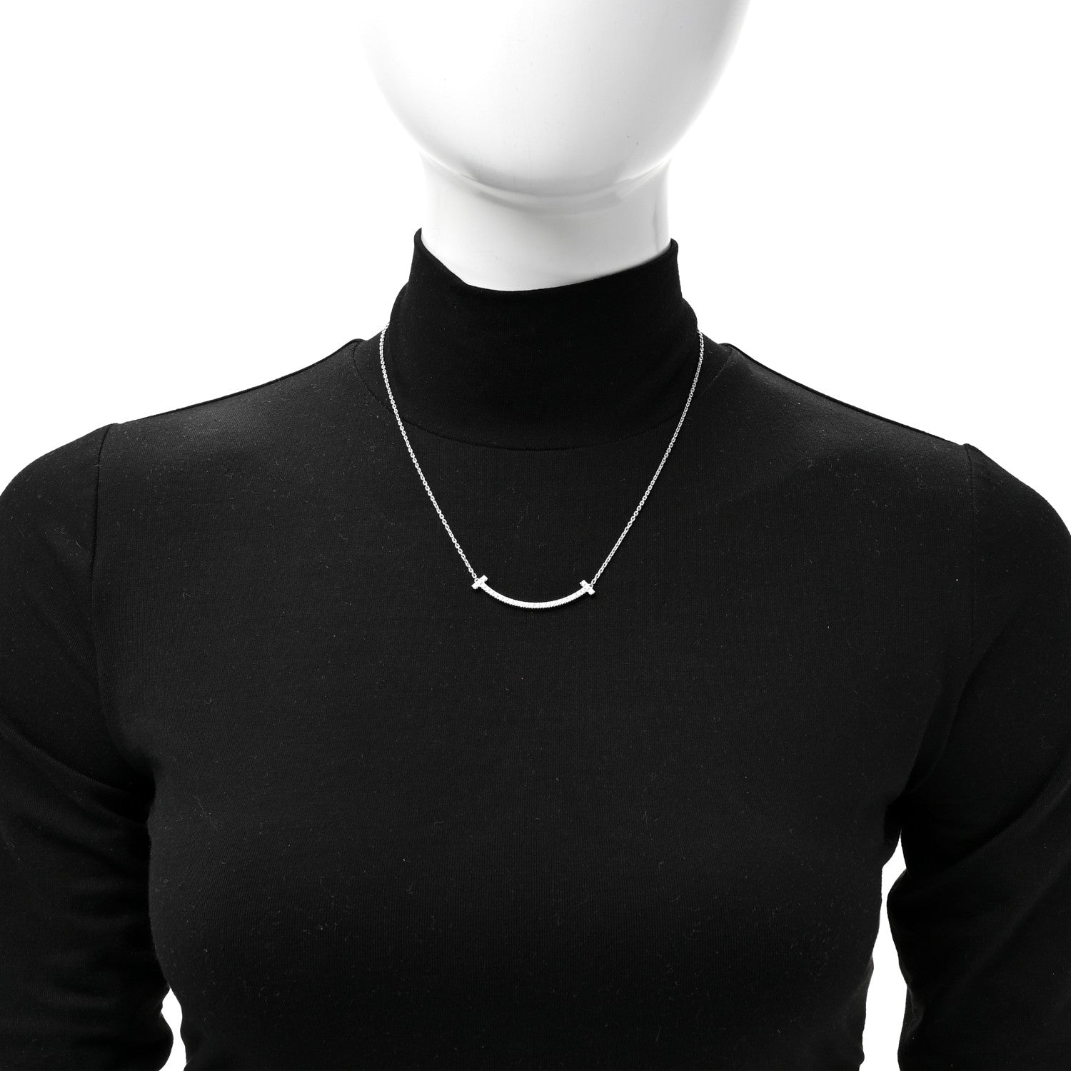 Tiffany 18K White Gold Diamond Medium Smile Pendant Necklace 2 of 6