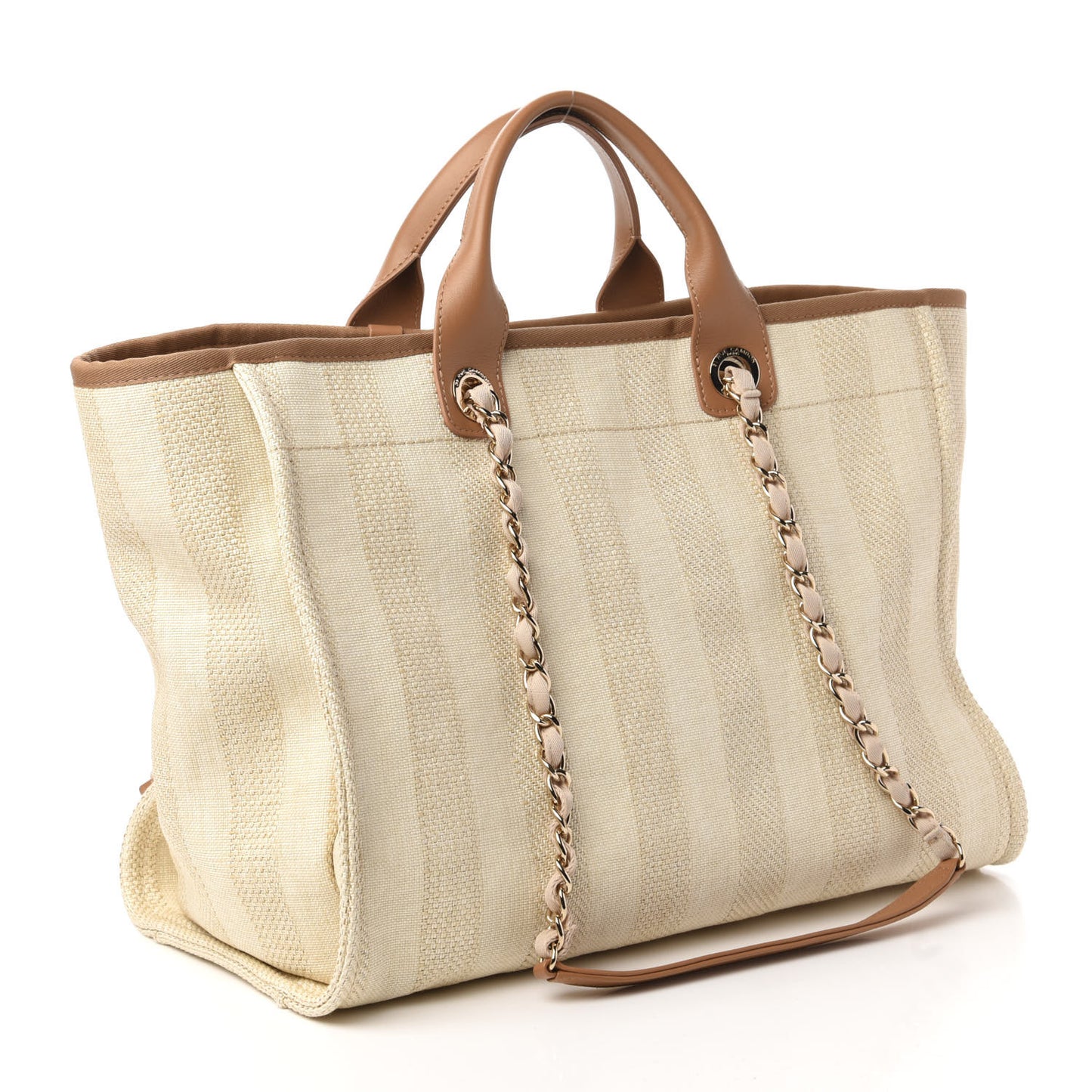 Mixed Fibers Striped Medium Deauville Tote Beige