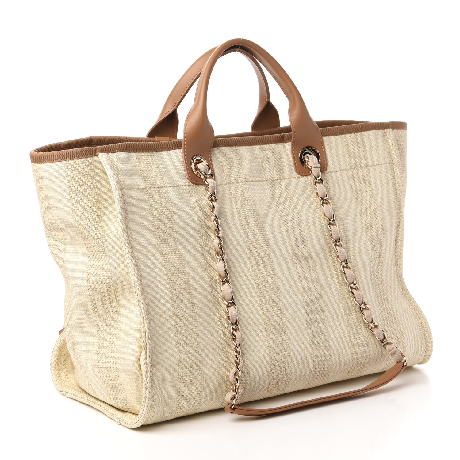 Chanel Mixed Fibers Striped Medium Deauville Tote Beige 3 of 10