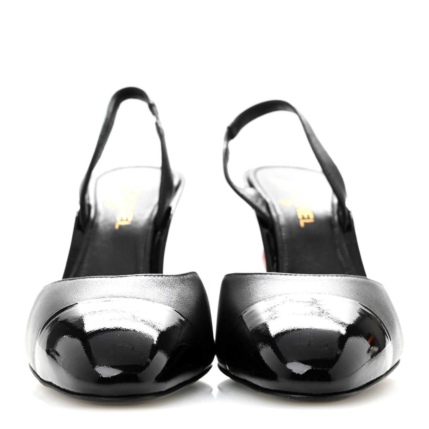 Lambskin Patent Cap Toe CC Apple Slingback Pumps 37 Black