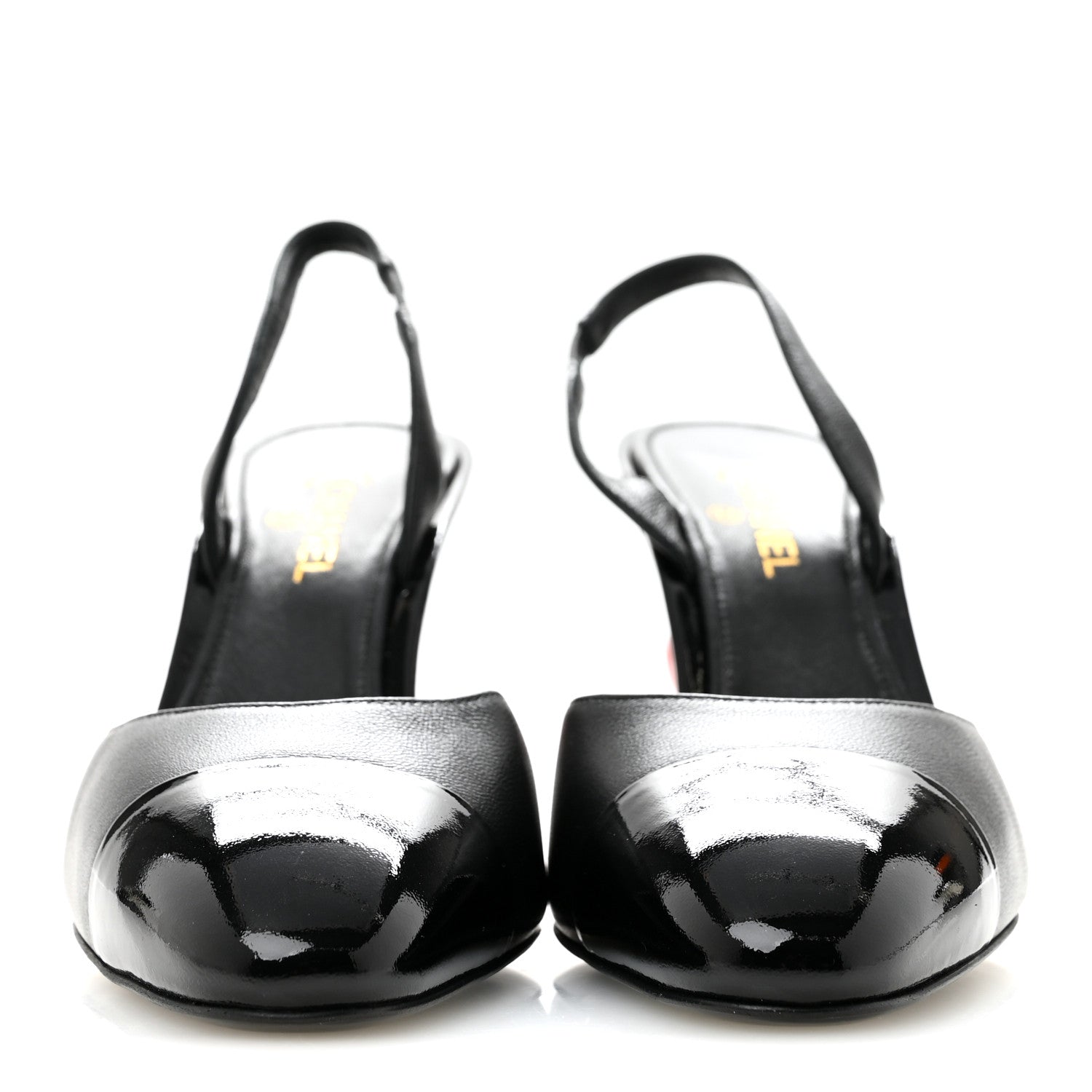 Chanel Lambskin Patent Cap Toe CC Apple Slingback Pumps 37 Black 3 of 9