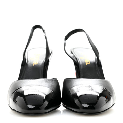 Chanel Lambskin Patent Cap Toe CC Apple Slingback Pumps 37 Black 3 of 9