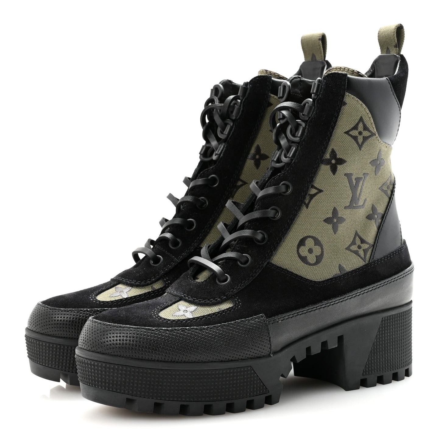 Suede Monogram Laureate Platform Desert Boots 37 Kaki Black