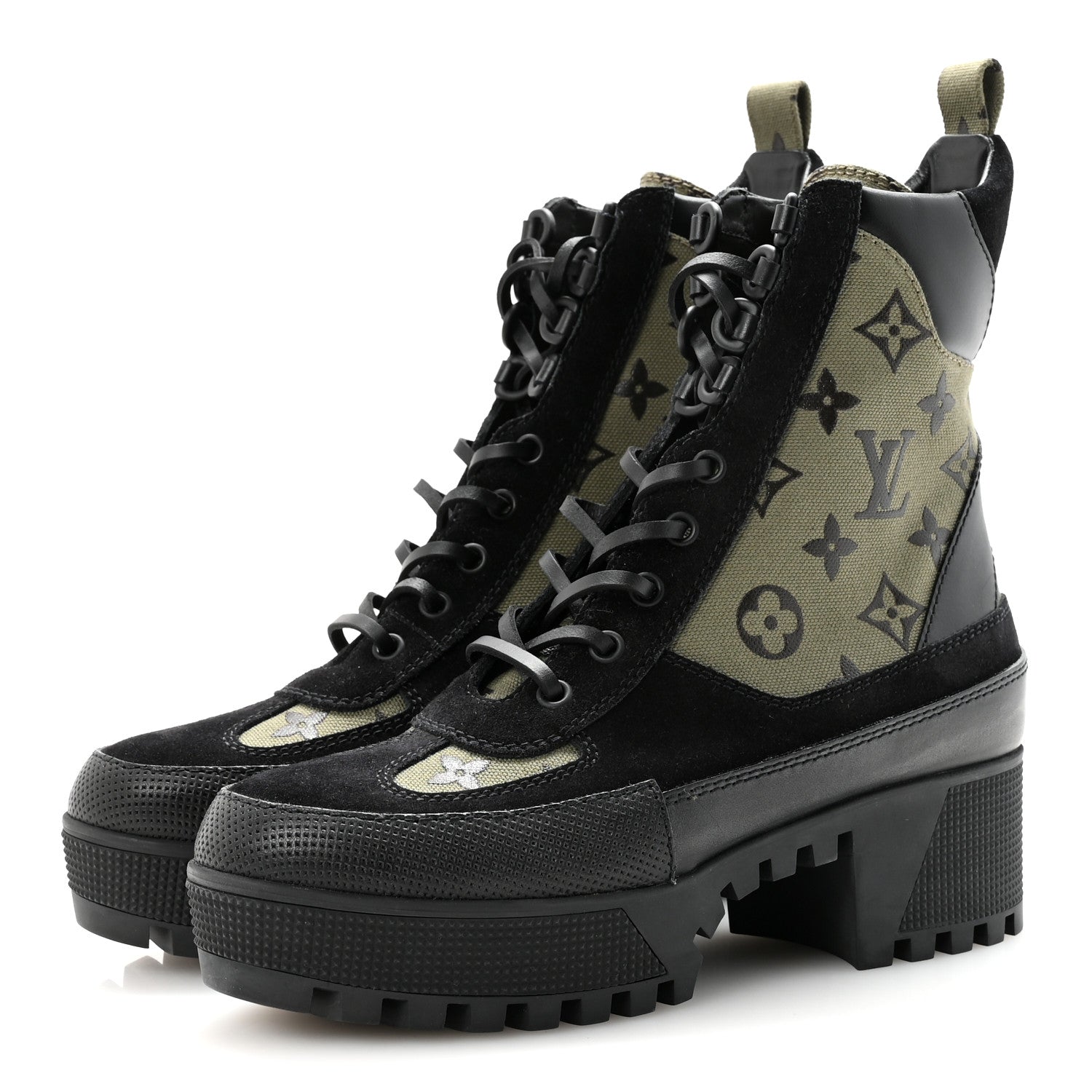 Louis Vuitton Suede Monogram Laureate Platform Desert Boots 37 Kaki Black 4 of 10