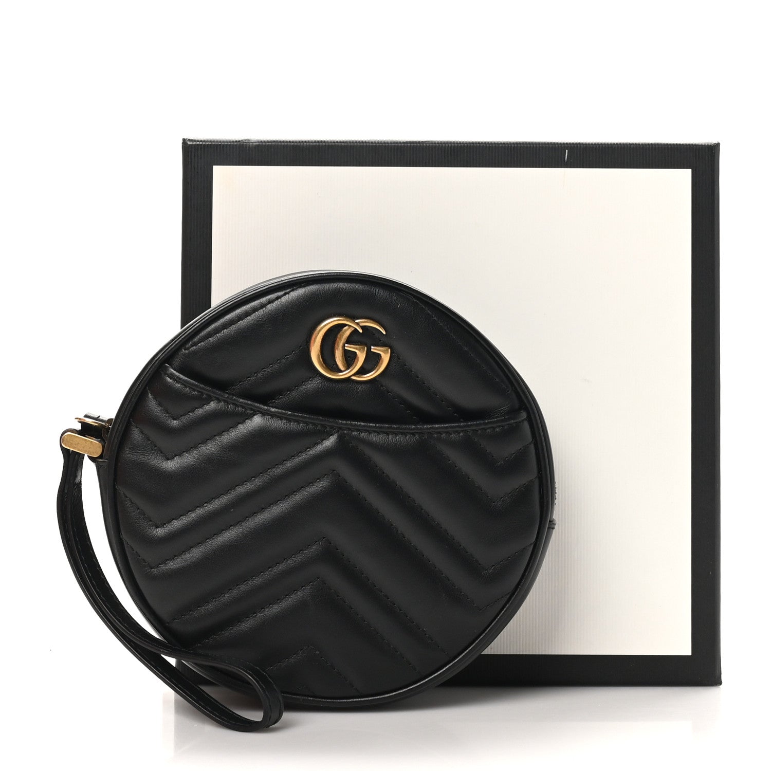 Gucci Calfskin Matelasse GG Marmont Round Wrist Wallet Black 9 of 9