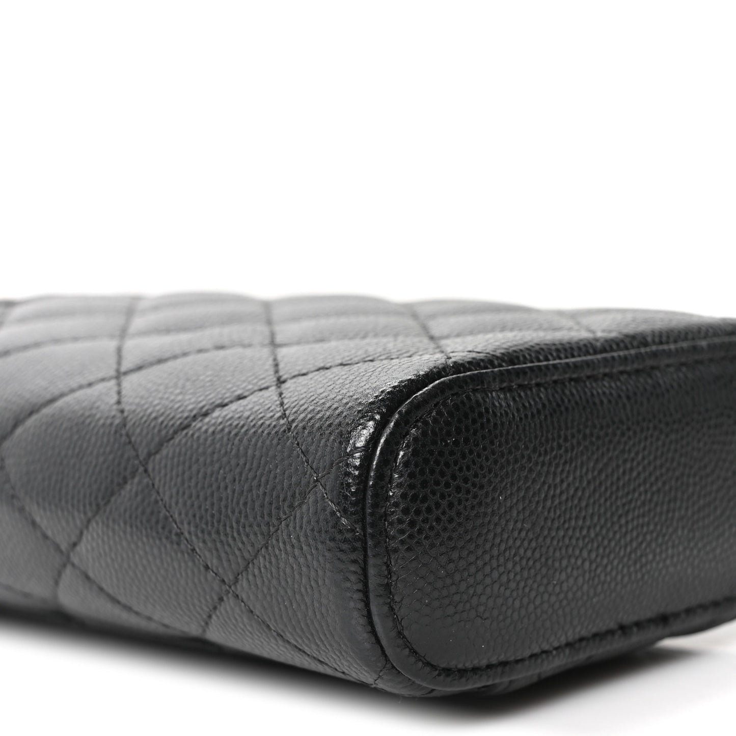 Caviar Quilted Phone Holder With Chain Black