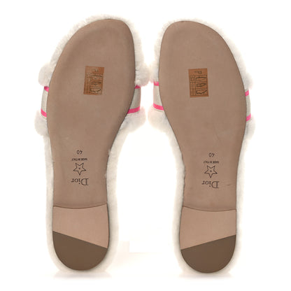 Christian Dior Shearling Canvas Embroidered Chez Moi Slide Sandal 40 White Pink 7 of 11