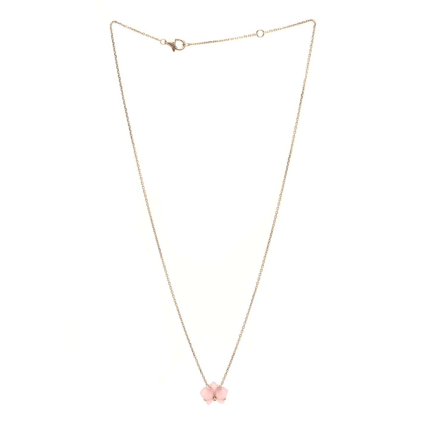 18K Pink Gold Rose Quartz Diamond Caresse D'Orchidees Par Cartier Pendant Necklace