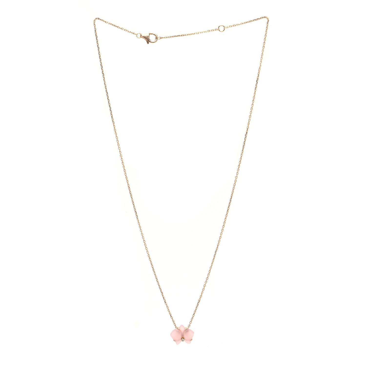Cartier 18K Pink Gold Rose Quartz Diamond Caresse D'Orchidees Par Cartier Pendant Necklace 3 of 5