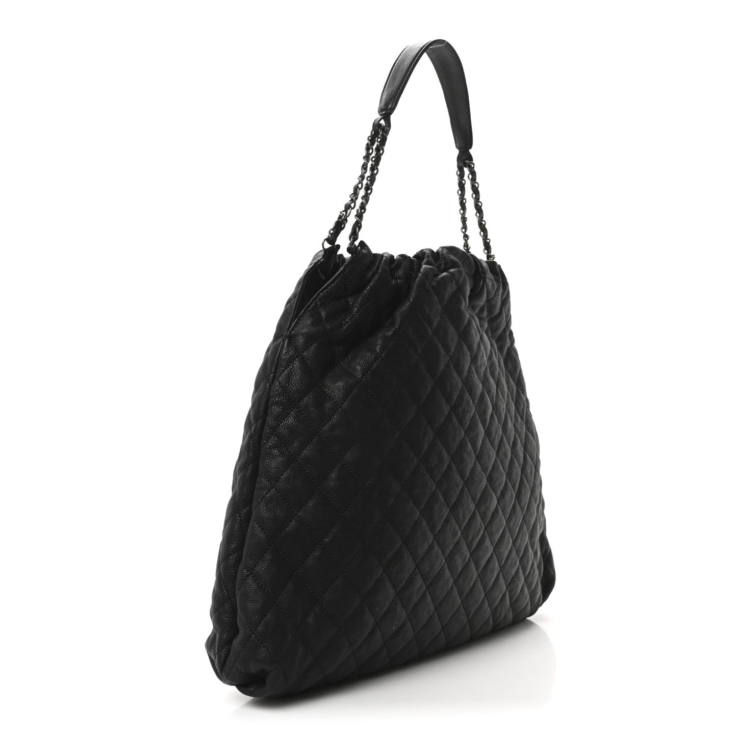 Distressed Glazed Caviar Quilted Large Elastic Tote Black