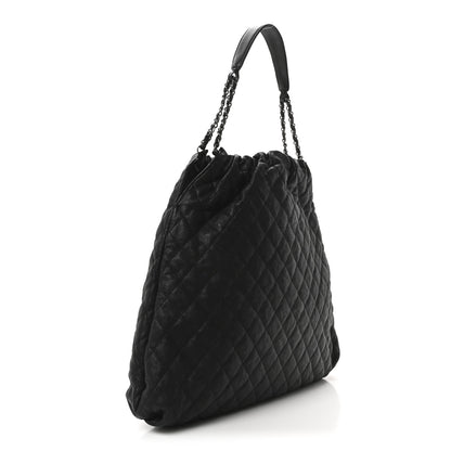 Chanel Distressed Glazed Caviar Quilted Large Elastic Tote Black 3 of 10