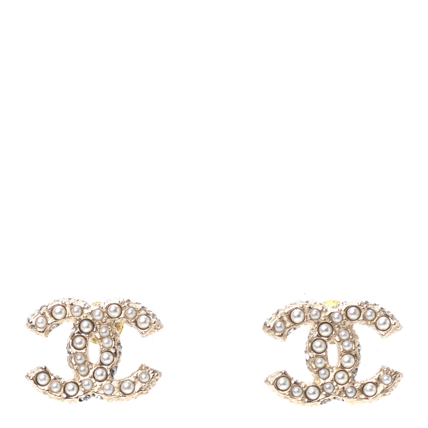 Pearl Crystal CC Stud Earrings Gold