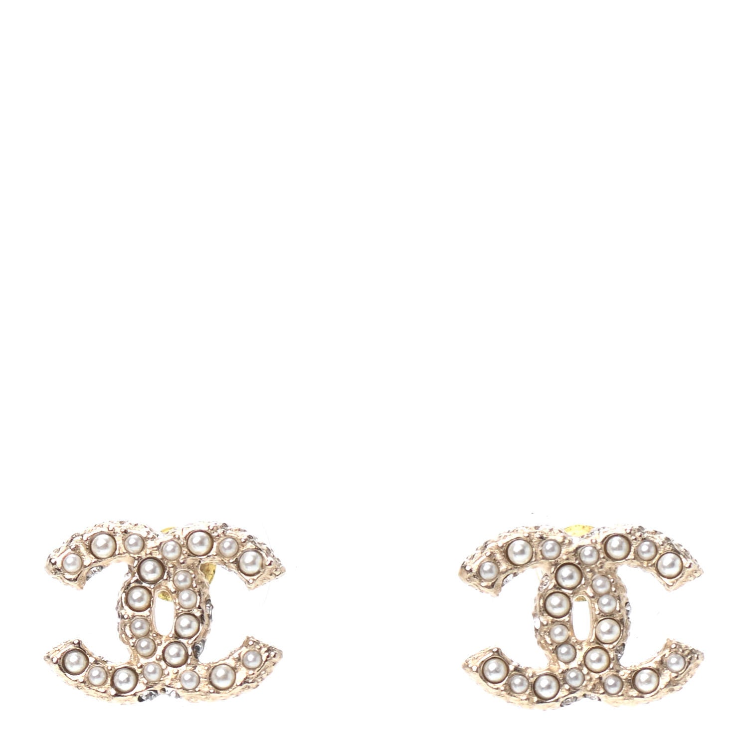 Chanel Pearl Crystal CC Stud Earrings Gold 1 of 4