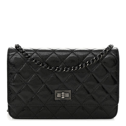 Chanel Glazed Aged Calfskin Reissue Wallet On Chain WOC Black 1 of 13
