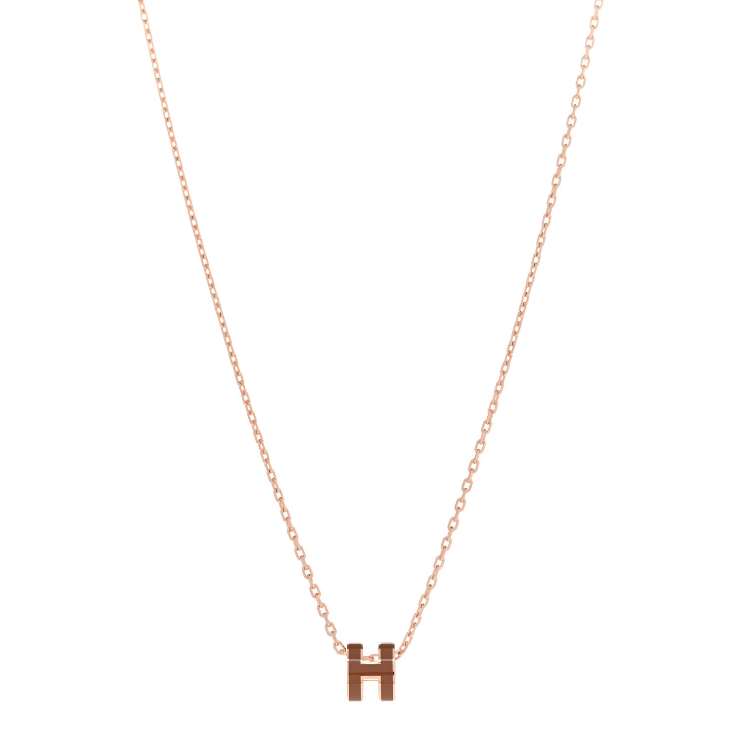 Hermes Lacquered Rose Gold Mini Pop H Pendant Necklace New Gold 1 of 8