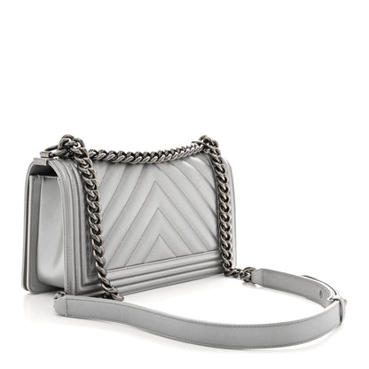 Chanel Metallic Caviar Chevron Quilted Medium Boy Flap Silver 3 of 10