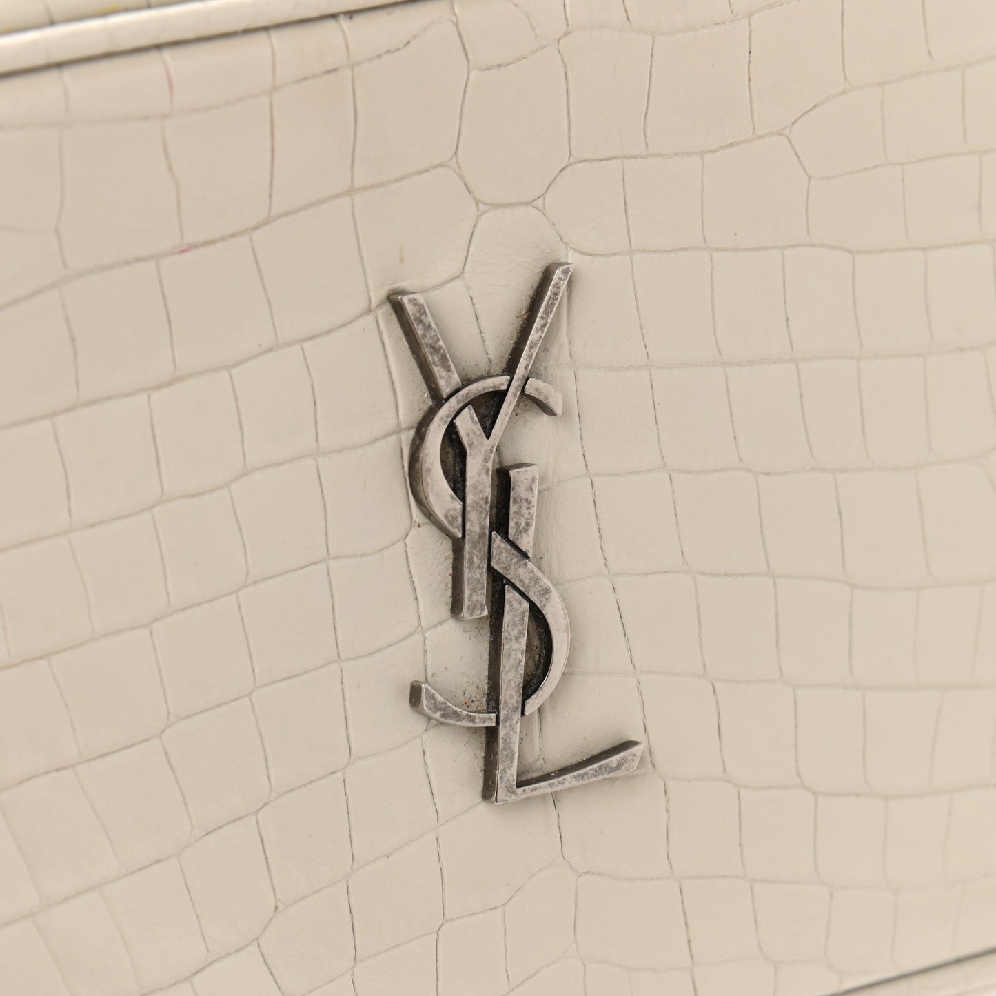 Calfskin Crocodile Embossed Monogram Mini Lou Camera Bag Crema Soft