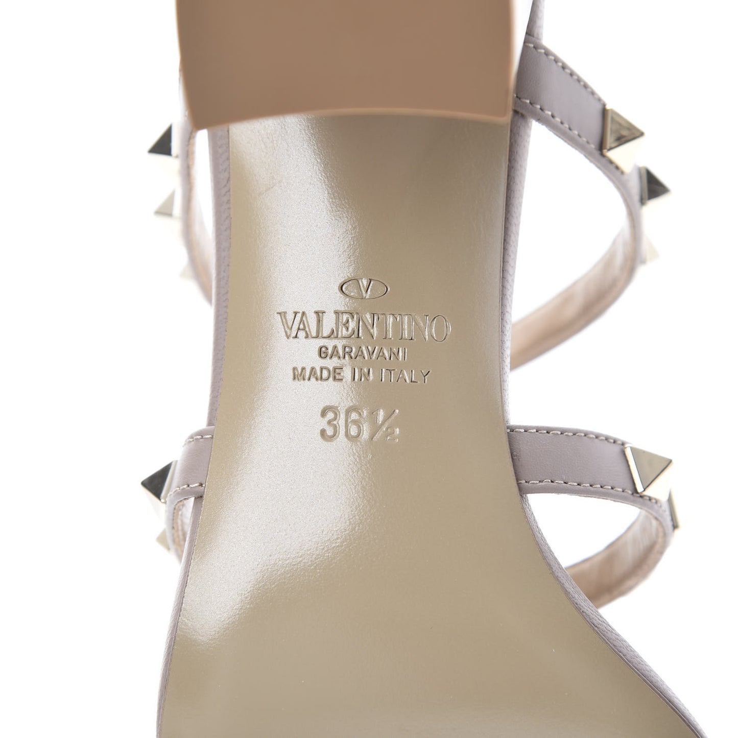Calfskin Rockstud 60mm Caged Slide Sandals 36.5 Poudre