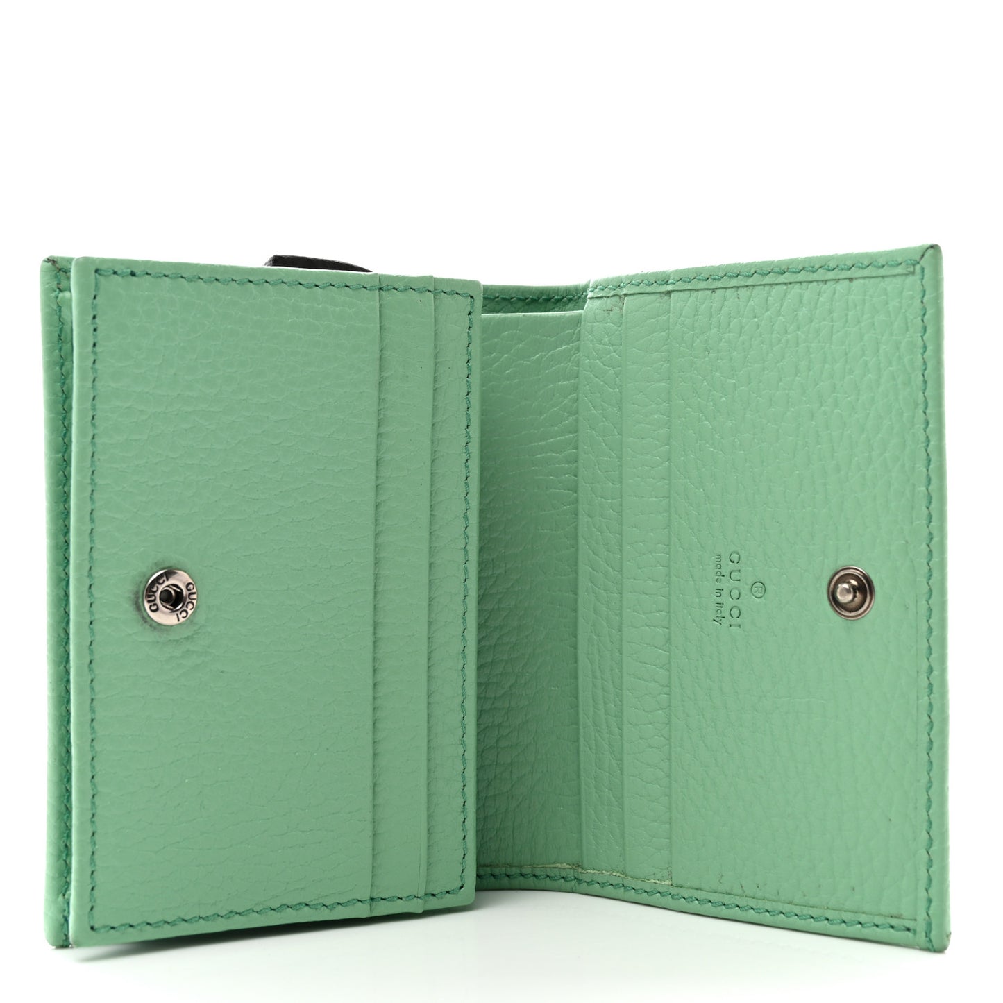 Dollar Calfskin Enamel Monochrome GG Marmont Card Case Green