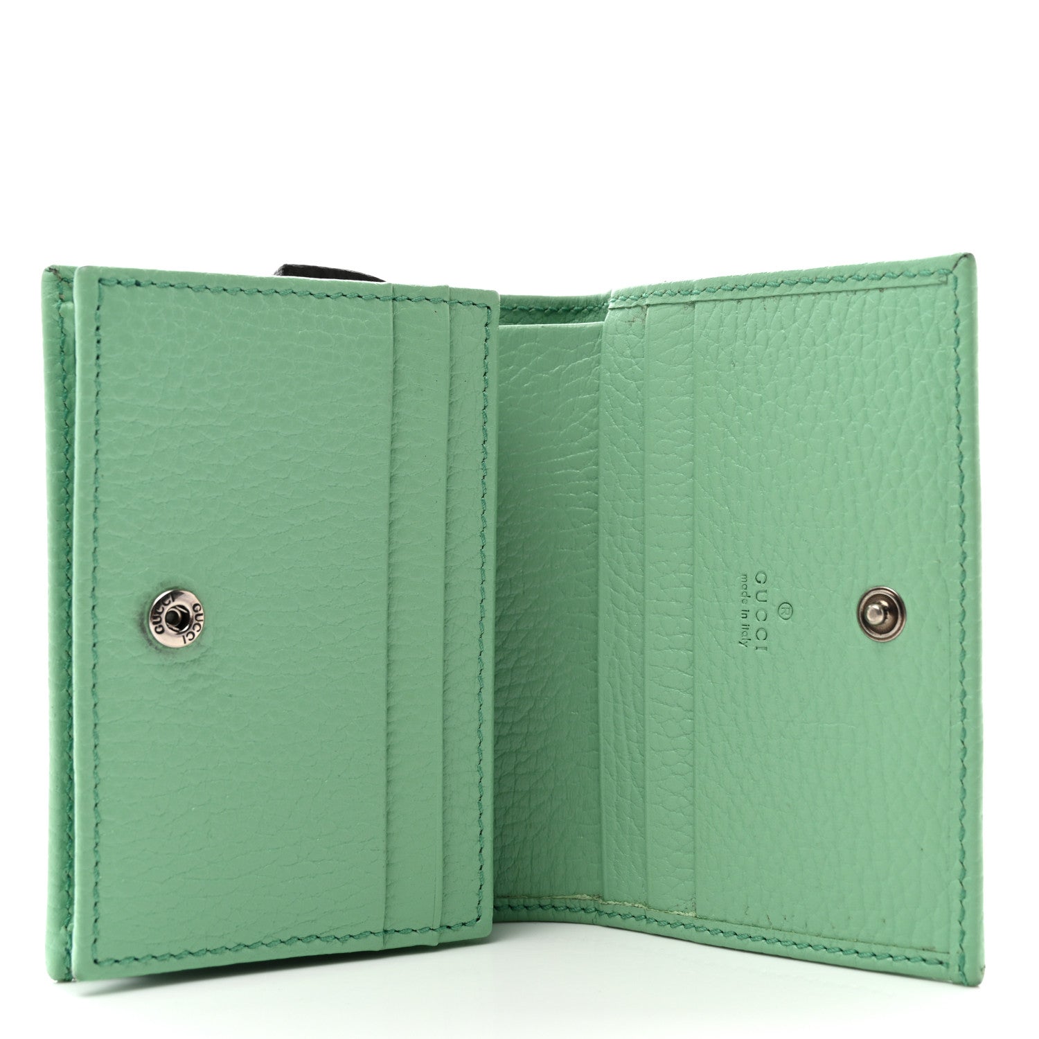 Gucci Dollar Calfskin Enamel Monochrome GG Marmont Card Case Green 5 of 9