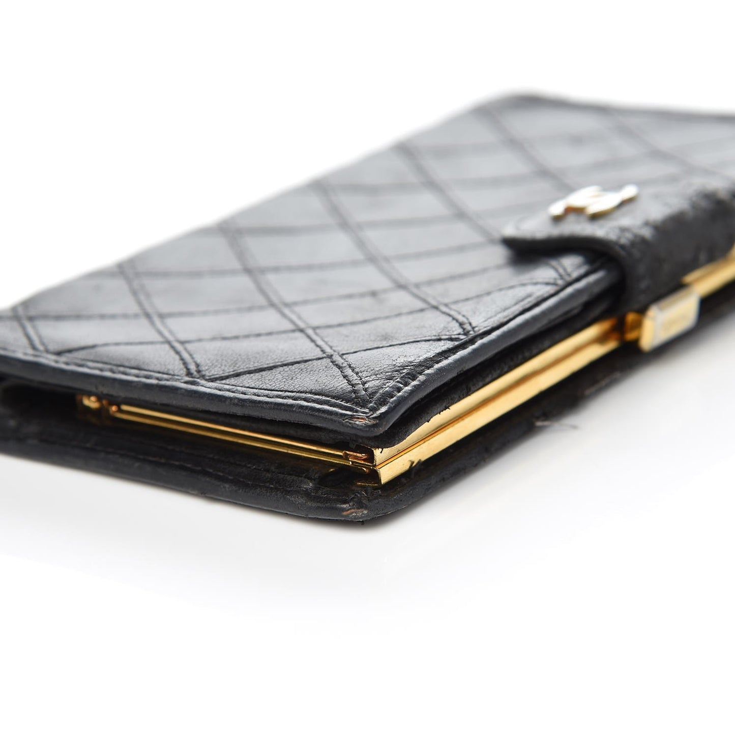 Lambskin Diamond Stitched French Wallet Black