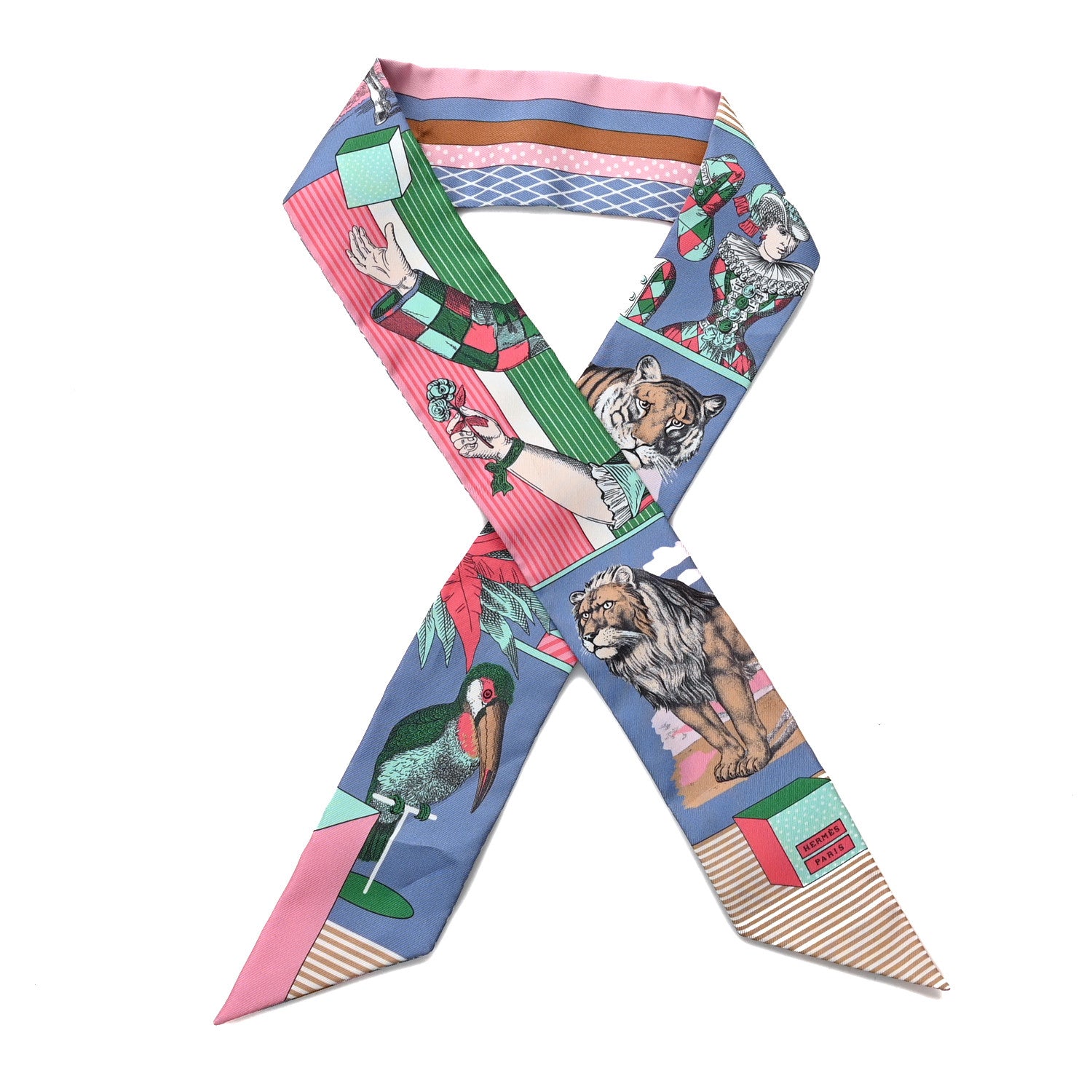 Hermes Silk Twilly Grand Theatre Nouveau Bleu Lavande Rose Vert 1 of 3