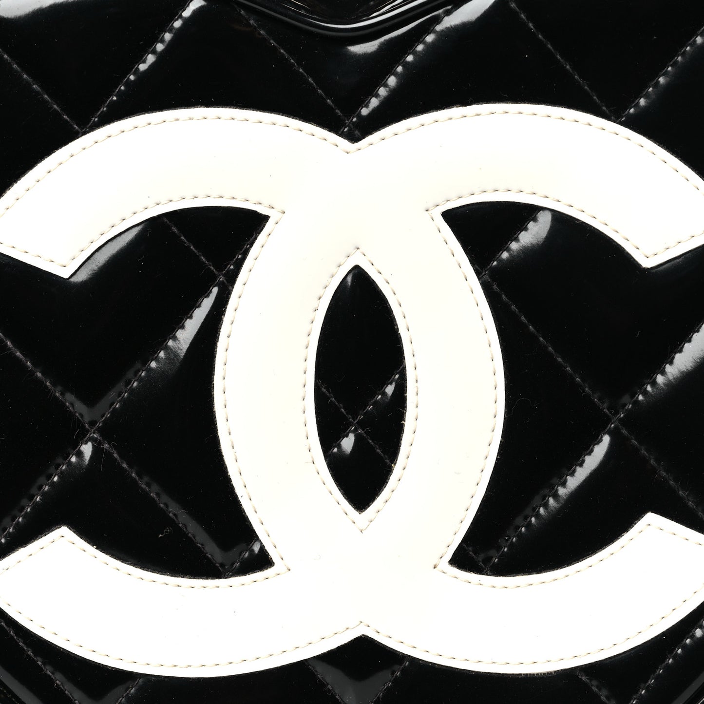 Patent Quilted CC Barbie Heart Vanity Case Black