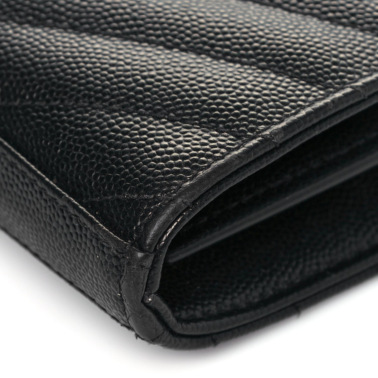 Saint Laurent Grain De Poudre Matelasse Chevron Monogram Chain Wallet Black 9 of 14