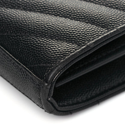 Saint Laurent Grain De Poudre Matelasse Chevron Monogram Chain Wallet Black 9 of 14