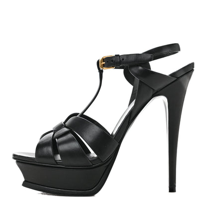 Saint Laurent Calfskin Tribute 105 Platform Sandals 40 Black 1 of 8