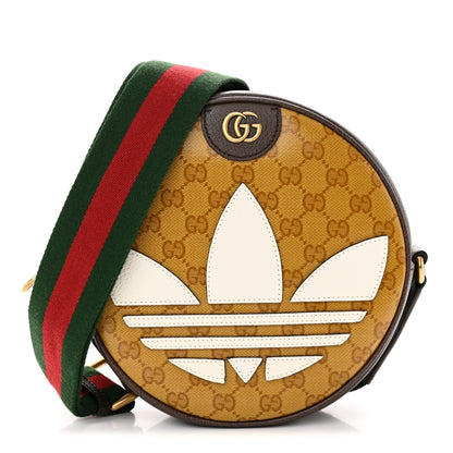Gucci X ADIDAS Crystal Vintage Monogram Textured Dollar Calfskin Web Trefoil Small Ophidia Round Shoulder Bag Mid Natural Nut Off White New Acero 1 of 10