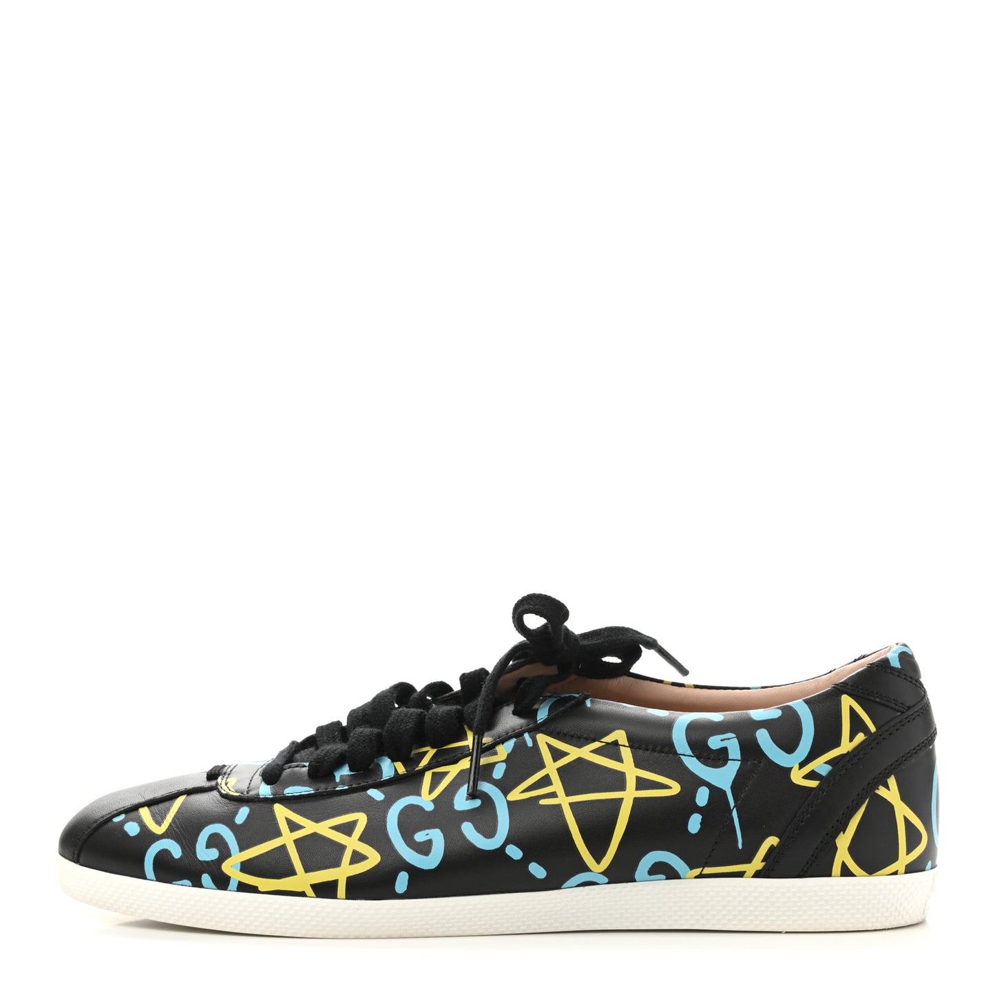 Calfskin GucciGhost Print Womens Low Top Sneakers 39.5 Black New Acquamarine