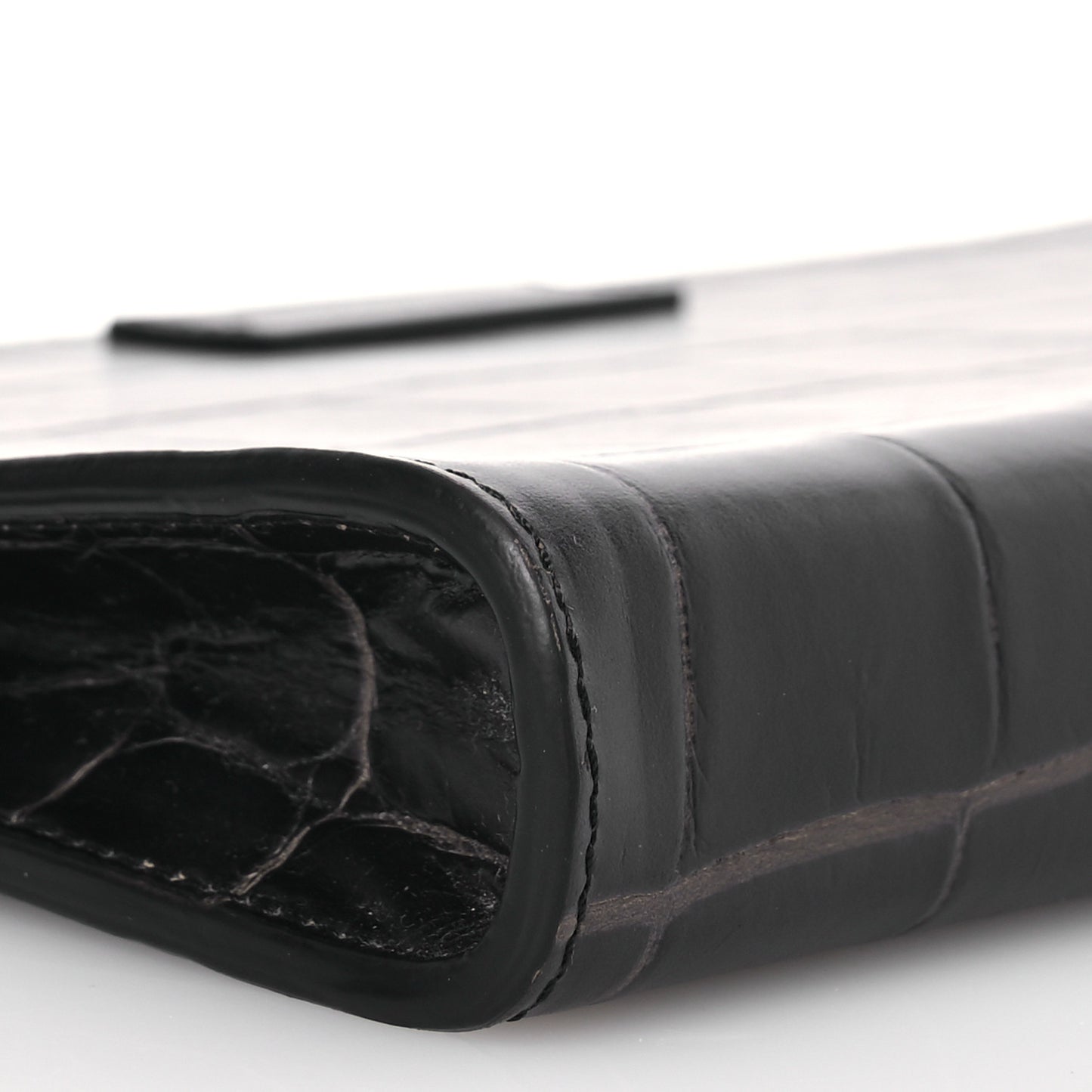 Calfskin Crocodile Embossed Knuckle Flat Zip Clutch Black